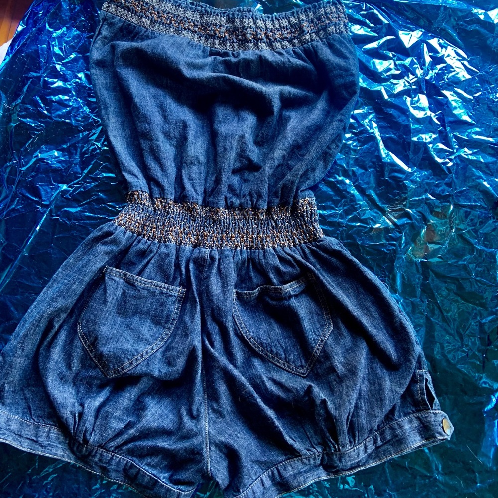 Strapless denim blue romper/jumpsuit